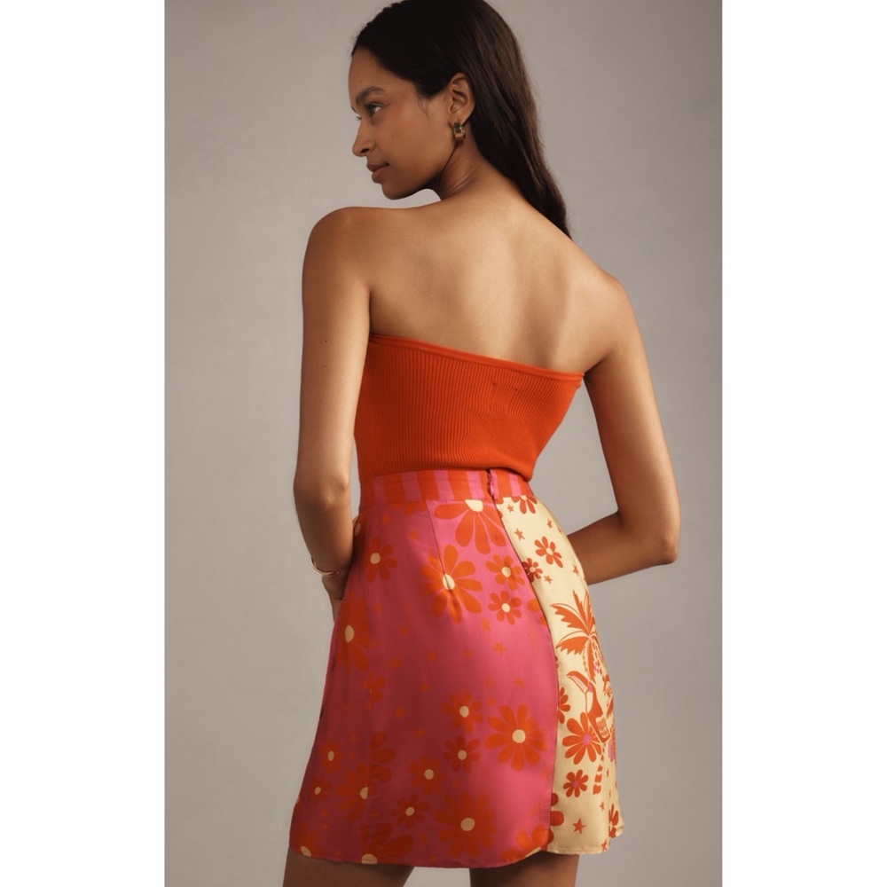 ANTHROPOLOGIE Farm Rio Red Floral Wrap Mini Skirt Tropical L NWT - Picture 3 of 6